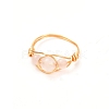Copper Wire Wrapped Natural Rose Quartz Braided Bead Rings for Women RJEW-JR00387-01-1