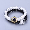 Natural Black Agate Bead and Natural Howlite Bead Stretch Bracelet Sets BJEW-JB04298-04-1