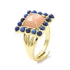 Natural Sunstone & Lapis Lazuli Rectangle Adjustable Ring RJEW-B030-01A-06-2