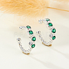 Rhodium Plated 925 Sterling Silver Micro Pave Green Cubic Zirconia Cuff Earrings UY3842-1-2