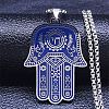 304 Stainless Steel Enamel Hamsa Hand Pendant Necklaces NJEW-G115-07P-01-2