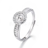 Adjustable Rhodium Plated 925 Sterling Silver Finger Design Ring Mounts Fittings with Pearl Seat STER-F048-07P-1