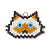 Handmade Glass Seed Beaded Cat Head Shape Pendants PALLOY-MZ00933-02-1