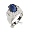 Hexagonal Prism Natural Lapis Lazuli Open Cuff Rings RJEW-B106-01P-03-2