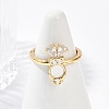 Rabbit Brass Micro Pave Clear Cubic Zirconia Open Cuff Rings RJEW-G343-02G-2