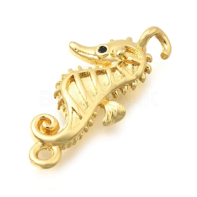 Brass Micro Pave Black Cubic Zirconia Sea Animals Connector Charms KK-C121-03G-1