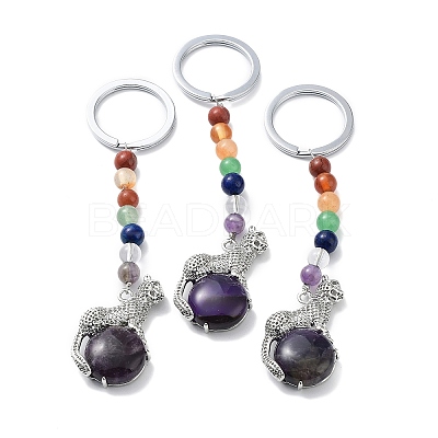Natural Amethyst & Brass Cheetah Keychain KEYC-H019-01P-03-1