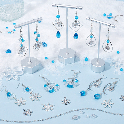 Snowflake Alloy & Glass Dangle Earring Making Kits DIY-SC0026-97-1