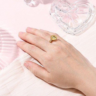 Round Brass Micro Pave Clear Cubic Zirconia Adjustable Ring Settings KK-D378-35G-1