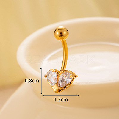 316L Surgical Stainless Steel Clear Cubic Zirconia Curved Barbell Belly Rings WGA1AD6-02-1