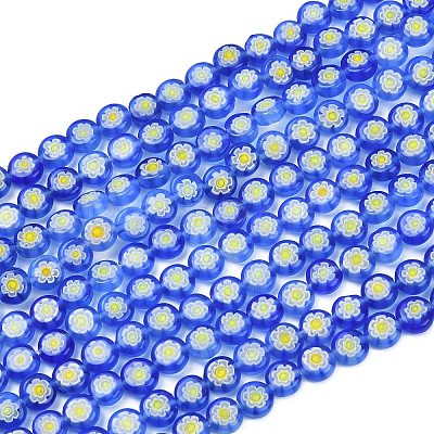 Handmade Millefiori Glass Flat Round Bead Strands LK-P010-04-1