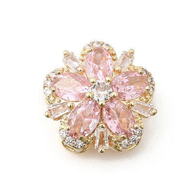 Flower Brass Micro Pave Clear Cubic Zirconia Beads KK-Z156-14G-01-1