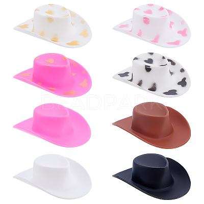 48Pcs 8 Styles Mini Cowboy Hat Plastic Accessories FIND-PH0027-03-1