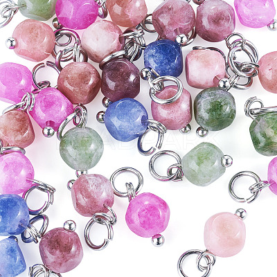 30Pcs Natural Colorful Tourmaline Dice Charms PALLOY-TA00366-1