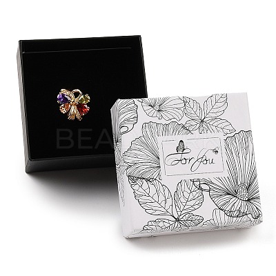 Flower Print Cardboard Paper Jewelry Storage Boxes CON-P022-01C-1