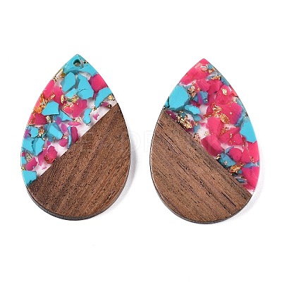 Transparent Resin & Walnut Wood Big Pendants RESI-T058-05J-1