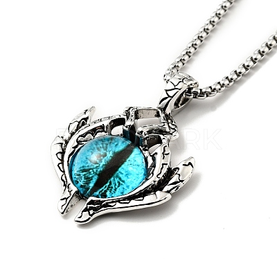 Alloy Bat with Plastic Dragon Eye Pendant Necklace NJEW-B084-02A-1