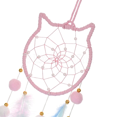 Woven Net/Web with Feather Hanging Suncatchers HJEW-F024-03A-1