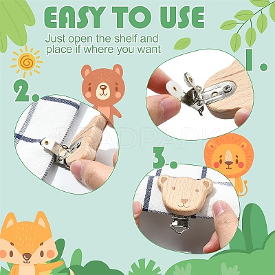 10Pcs 10 Styles Beech Wood Baby Pacifier Holder Clips WOOD-YW0001-94-1