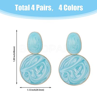 4 Pairs 4 Colors Alloy Enamel Flat Round Dangle Stud Earrings for Women EJEW-FI0002-65-1