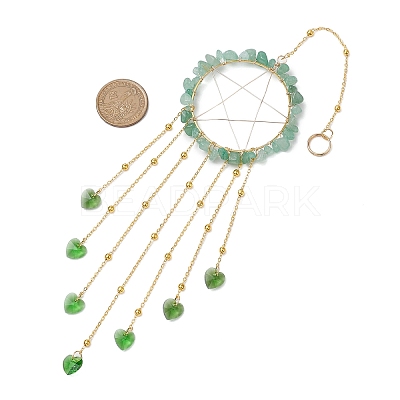Wire Wrapped Natural Green Aventurine Chips Ring Hanging Ornaments HJEW-JM02371-04-1
