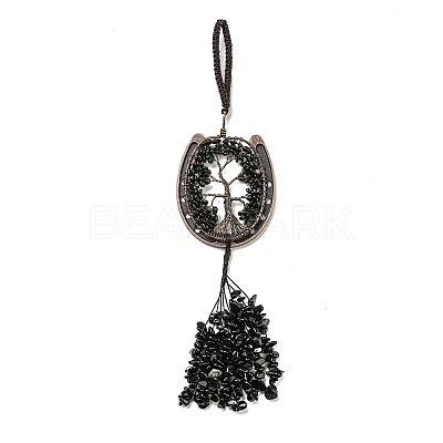 Natural Obsidian Chip Tree of Life Pendants Decoration G-F733-06H-1