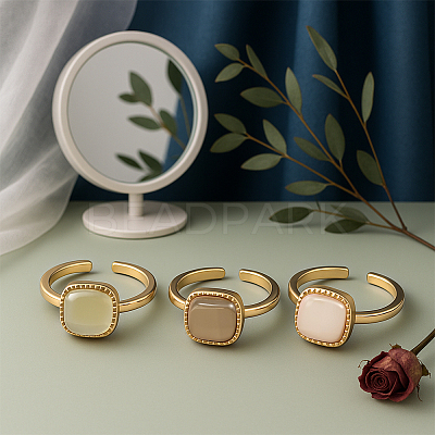 6Pcs 3 Colors Alloy & Resin Adjustable Cuff Rings for Women RJEW-HY0001-34-1