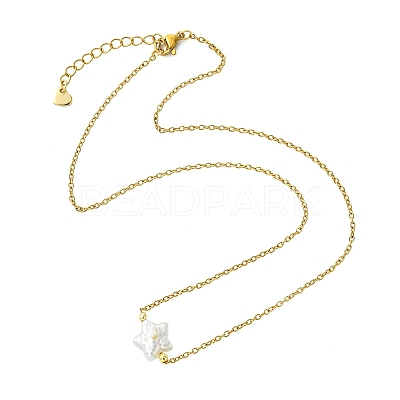 Natural Baroque Keshi Pearl Pendant 304 Stainless Steel Cable Chain Necklaces for Women NJEW-JN06225-01-1