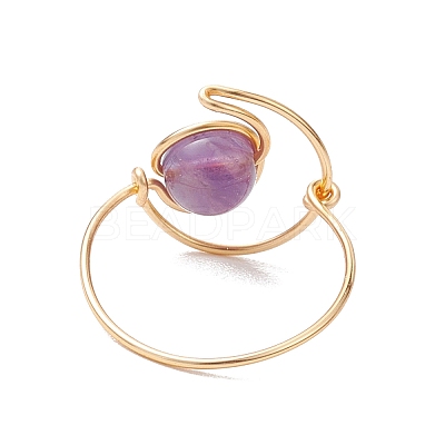 Round Natural Amethyst & Tiger Eye & Hemimorphite & Rainbow Moonstone Finger Rings RJEW-TA00144-1