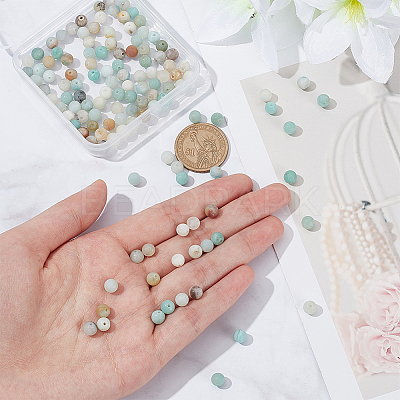 2 Strands Frosted Natural Flower Amazonite Round Beads Strands G-NB0004-45-1