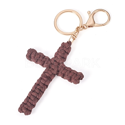 Cotton Cord Cross Keychains AJEW-TAC0031-03B-1