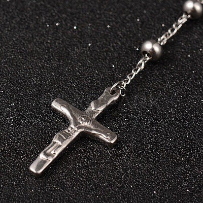 Non-Tarnish 201 Stainless Steel Rosary Bead Necklaces X-NJEW-L427-22P-1