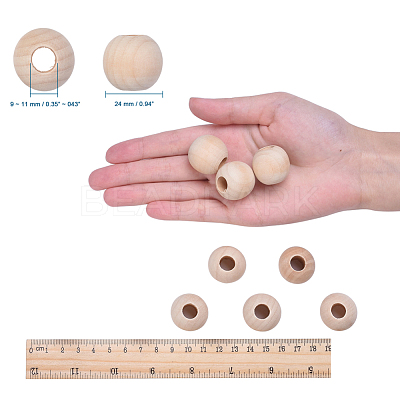Natural Unfinished Wood Beads WOOD-25-LF-1