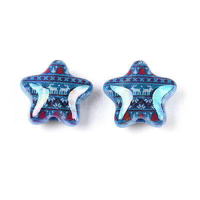 Christmas UV Plating Printed Opaque Acrylic Beads MACR-N018-06D-1