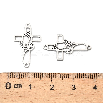201 Stainless Steel Religion Hollow Praying Hand Cross Links Connector Charms STAS-K310-03P-1