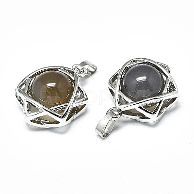 Natural Grey Agate Pendants G-R485-01C-1