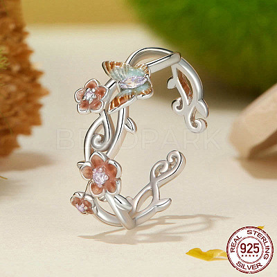 Adjustable 925 Sterling Silver Cubic Zirconia and Enamel Cuff Rings WGE6C21-01-1