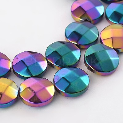 Electroplate Non-magnetic Synthetic Hematite Flat Round Bead Strands G-L368-05E-1