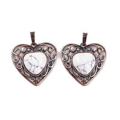Natural Howlite Peach Love Heart Pendants G-G158-01-05-1