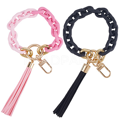 2Pcs 2 Styles Acrylic & Zine Alloy & PU Pendant Decoration KEYC-CN0001-07B-1