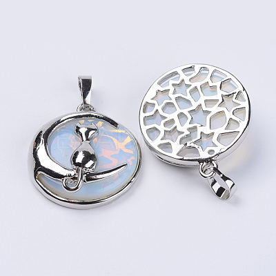 Natural & Synthetic Mixed Stone Kitten Pendants G-P350-B-1