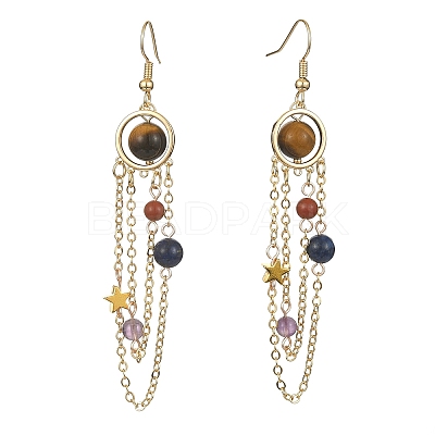 Natural Gemstone Dangle Earrings EJEW-TA00257-1