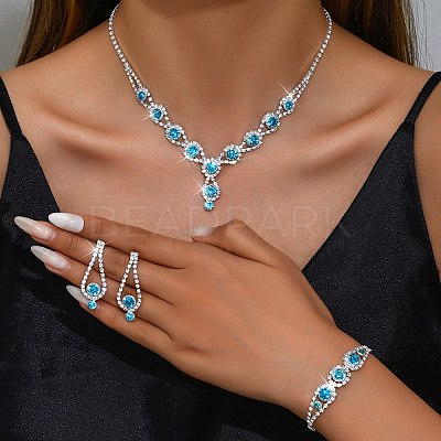 Teardrop Brass Rhinestone Necklaces & Link Bracelets & Stud Earring Sets FS-WGE0FD5-03-1