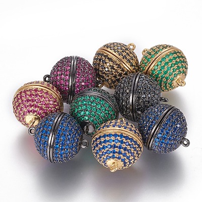 Brass Micro Pave Cubic Zirconia Magnetic Clasps with Loops ZIRC-L075-49E-1