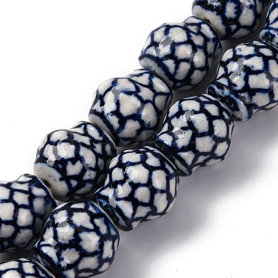 Handmade Blue and White Porcelain Beads Strands PORC-I027-13A-1