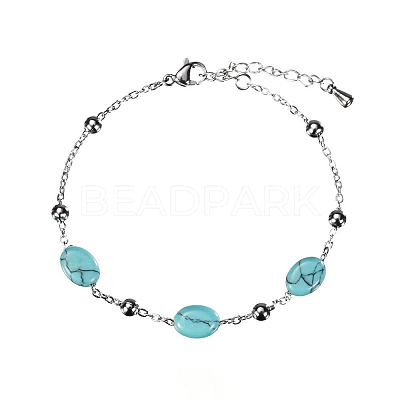 Real 18K Gold Plated Stainless Steel Synthetic Turquoise Handmade Chain Bracelets for Women FW1421-4-1