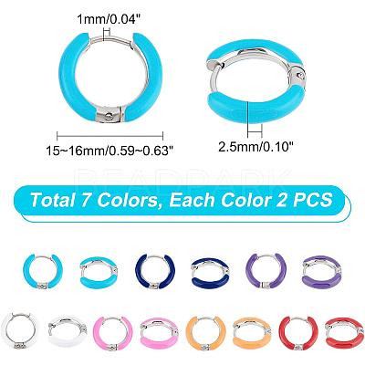 7 Pairs 7 Colors 304 Stainless Steel Chunky Huggie Hoop Earrings with Enamel for Women EJEW-DC0001-19-1
