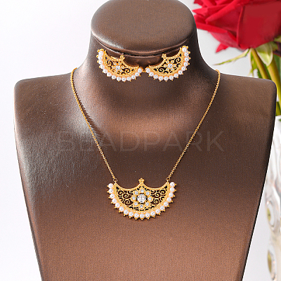 Brass Micro Pave Clear Cubic Zirconia Moon Pendant Necklaces & Stud Earrings Sets for Women WM4804-1
