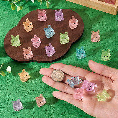 48Pcs 6 Colors Luminous Resin Dog Figurine DJEW-TA0001-43-1