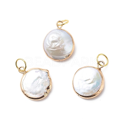 Electroplate Natural Baroque Pearl Keshi Pearl Pendants PALLOY-JF01896-1